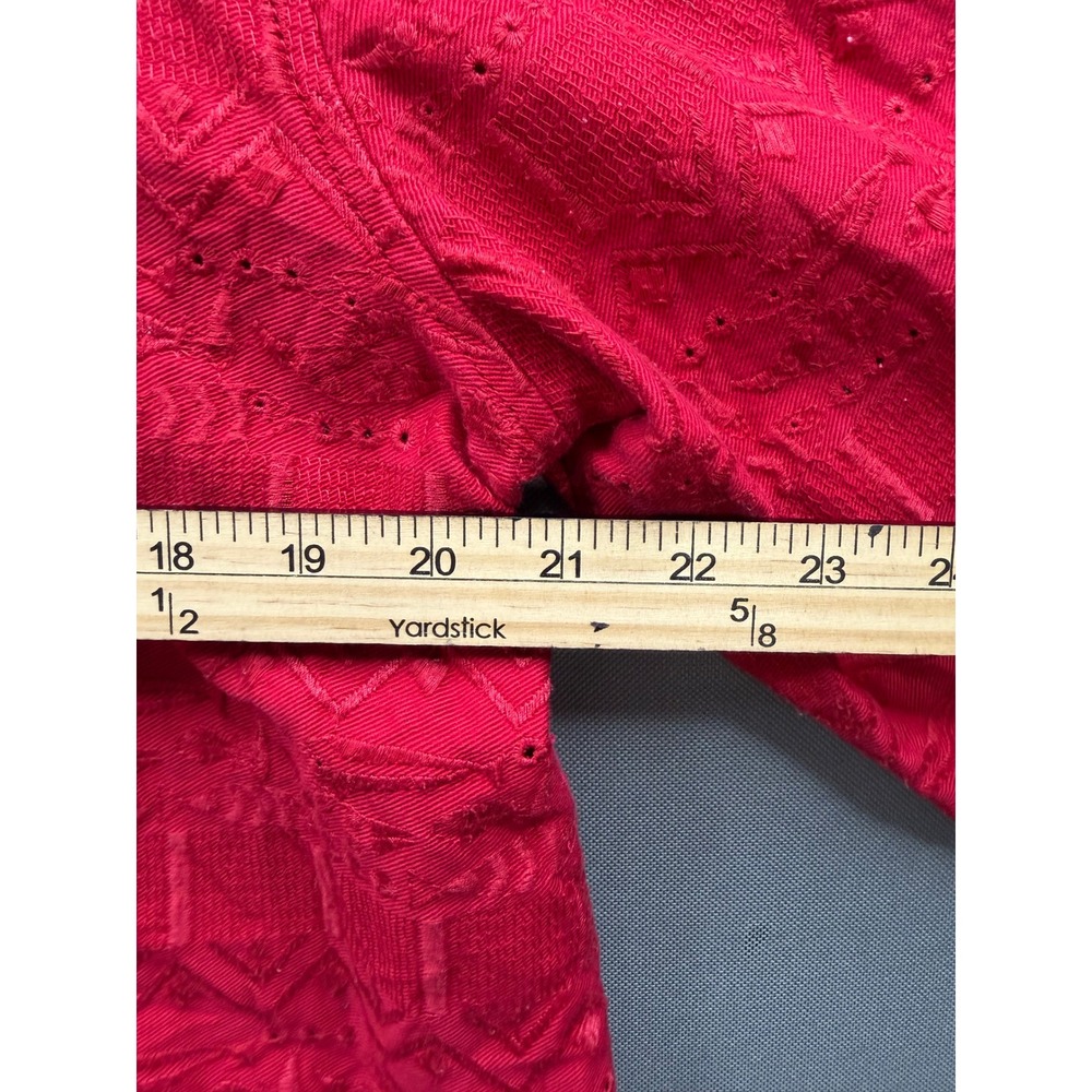Chico's Design Jacket Womens Red Embroidered Eyelet Cotton Button Up Size 3 - Picture 6 of 8